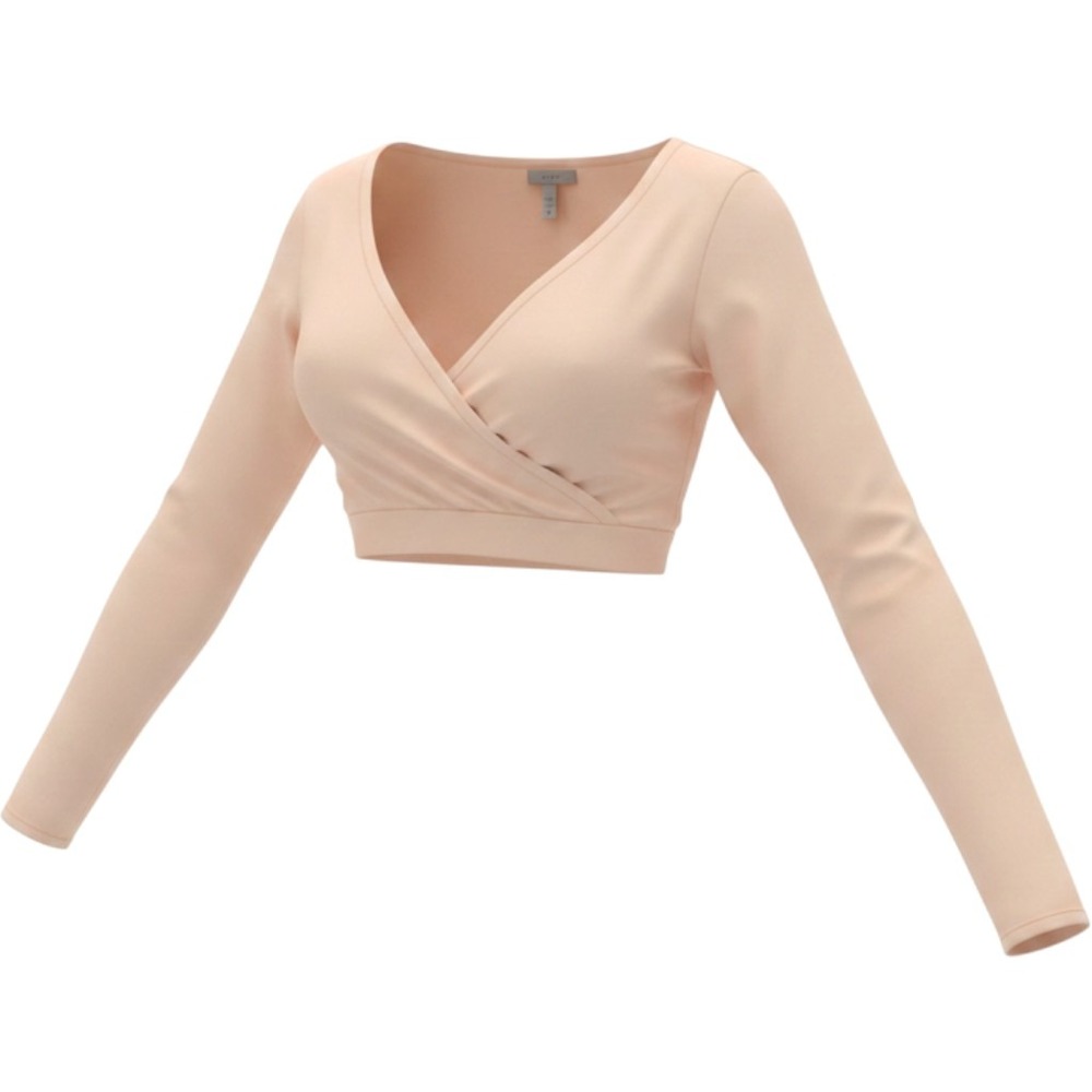 Brunello Cucinelli Beige Stretch Cotton Surplice Wrap Long Sleeve Crop Top